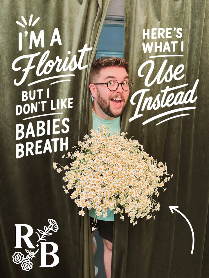 Florists creative ad: Playful peeking florist with hand-lettered hook