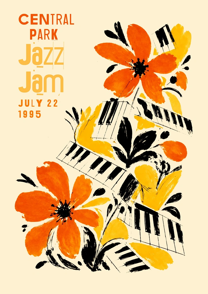 Creative ad: Brush-painted flowers intertwined with cascading piano keyboards