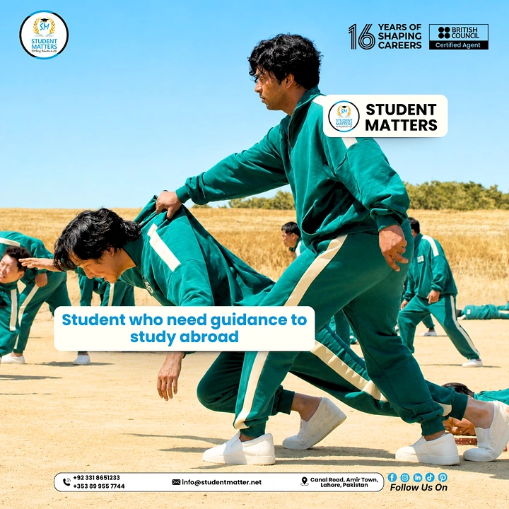 Study Abroad Consultants creative ad: Unusual student formation feels editorial
