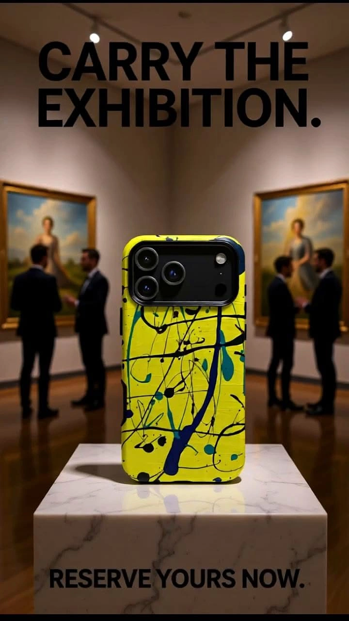 Phone Cases & Mobile Accessories creative ad: Case presented as museum artwork