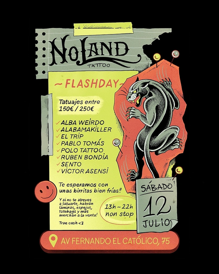 Tattoo Studios creative ad: Zine collage flash day with taped notes