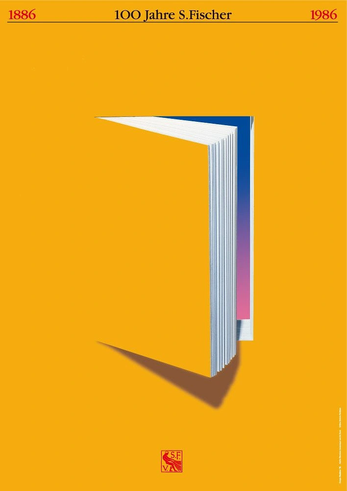 Bookstores creative ad: Minimal open book as doorway anniversary poster