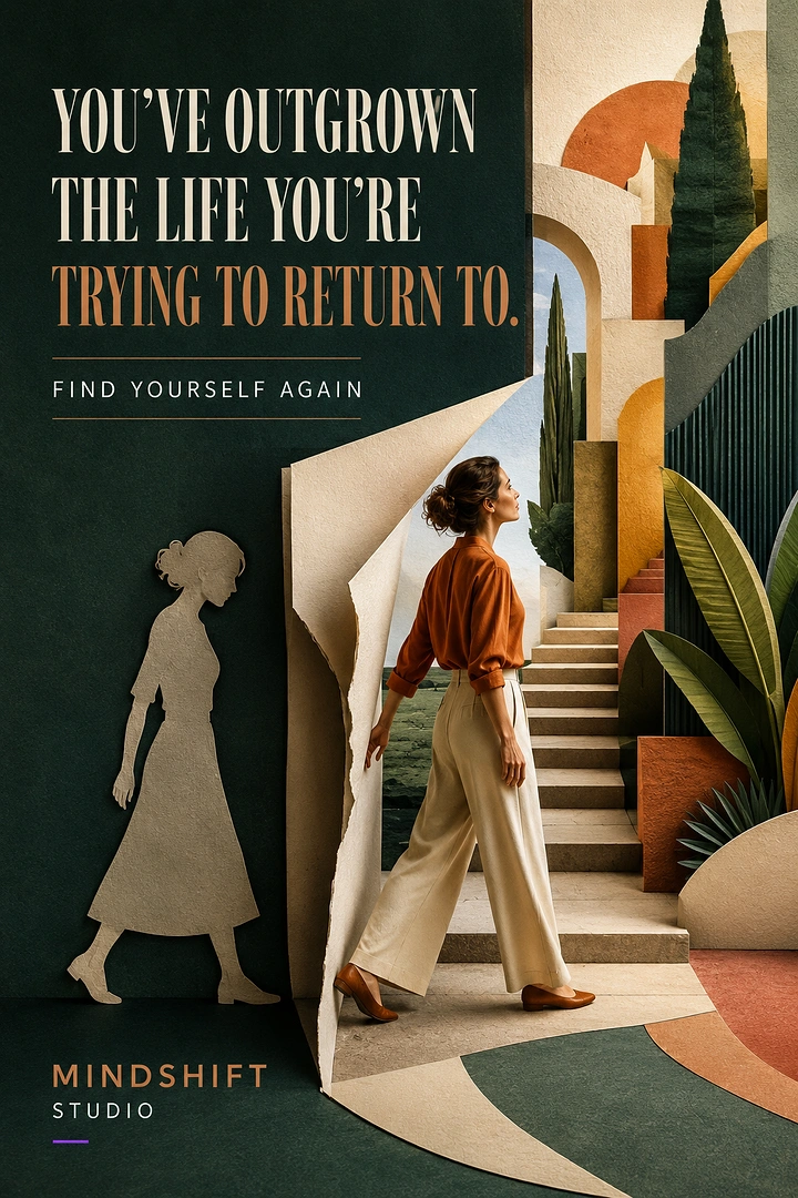 Life & Business Coaches creative ad: Outgrowing-life message uses a layered doorway