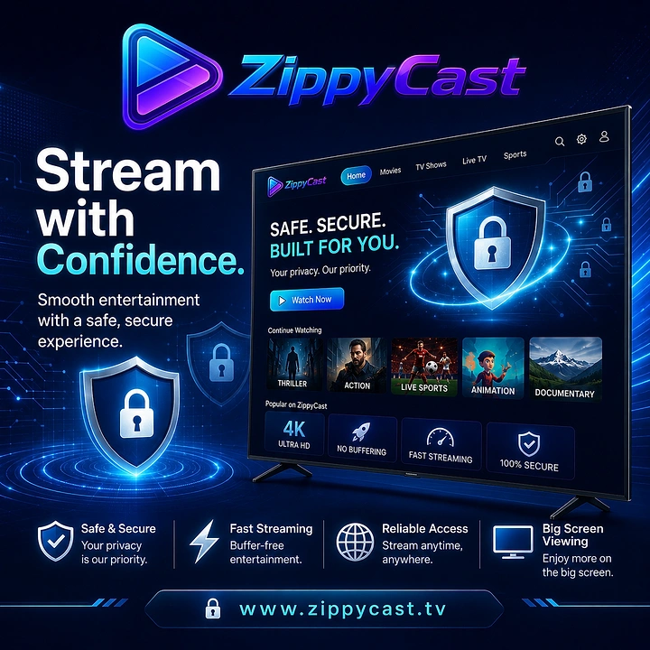 Streaming, OTT & TV Channels creative ad: Security shields reinforce confident streaming