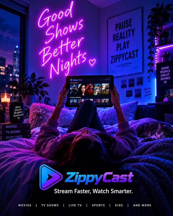 Streaming, OTT & TV Channels creative ad: Bedroom transformed into neon cinema