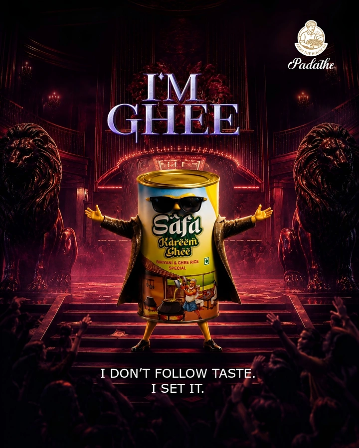 Dairy Brands creative ad: Ghee tin as swaggering villain hero