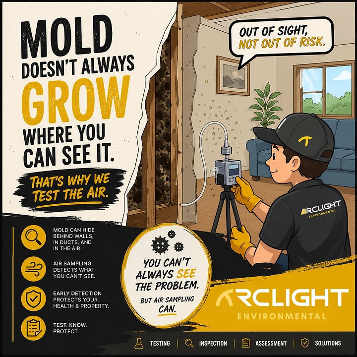 Home Inspectors creative ad: Hidden-mold wall and air-sampling metaphor