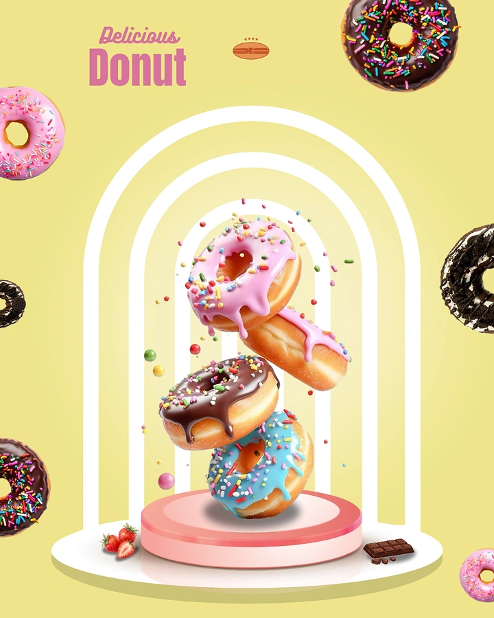 Donut Shops creative ad: Donut tower creates whimsical rainbow scene