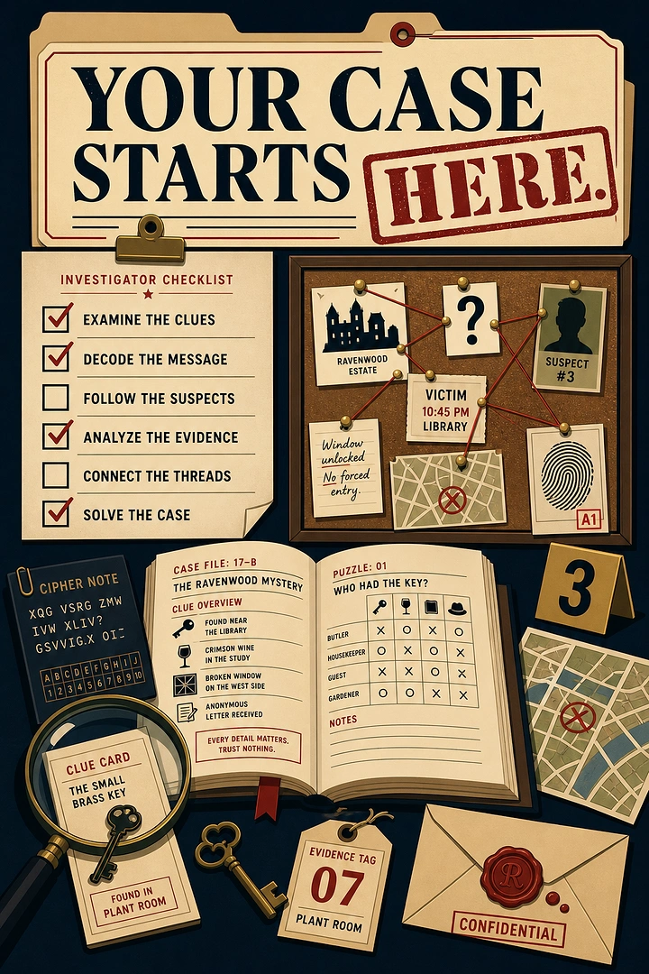 Escape Rooms creative ad: Case-file layout turns puzzles into investigation