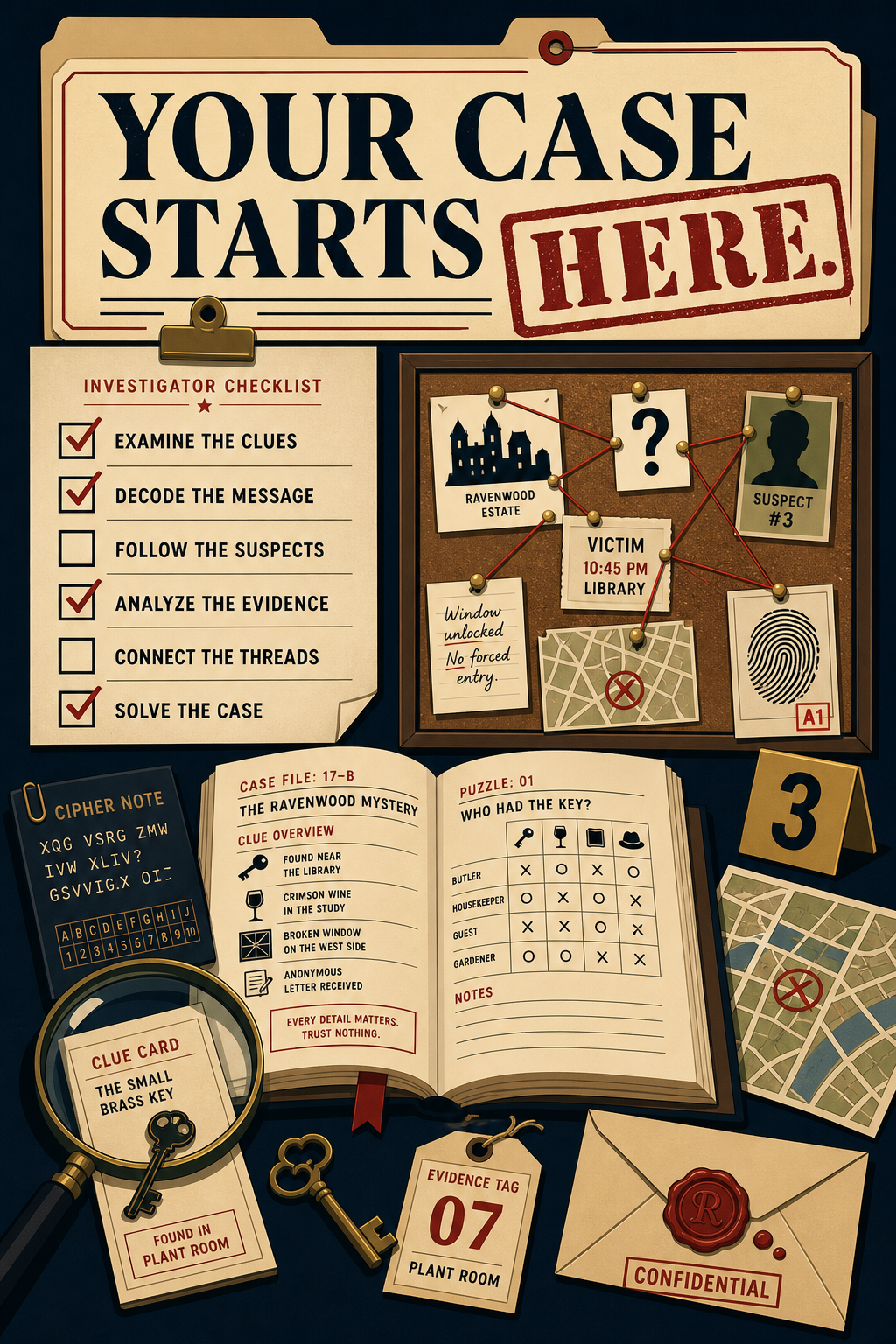 Story: Case-file layout turns puzzles into investigation