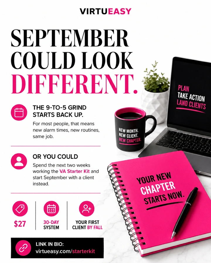 Virtual Assistant Services creative ad: September reset and new-chapter concept
