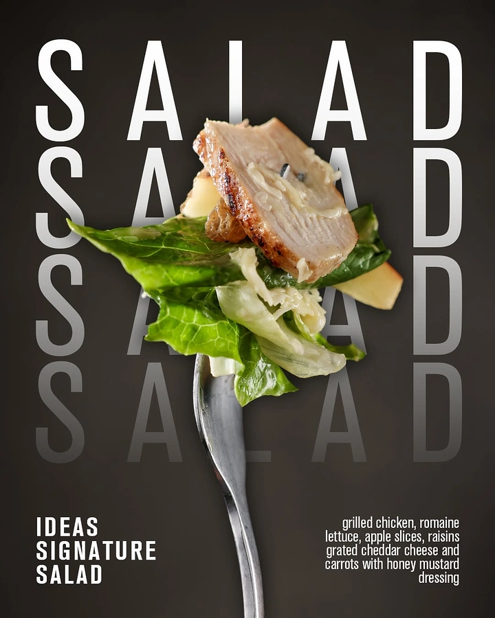 Salad Bars & Healthy Restaurants creative ad: Fork-held salad meets repeated typography