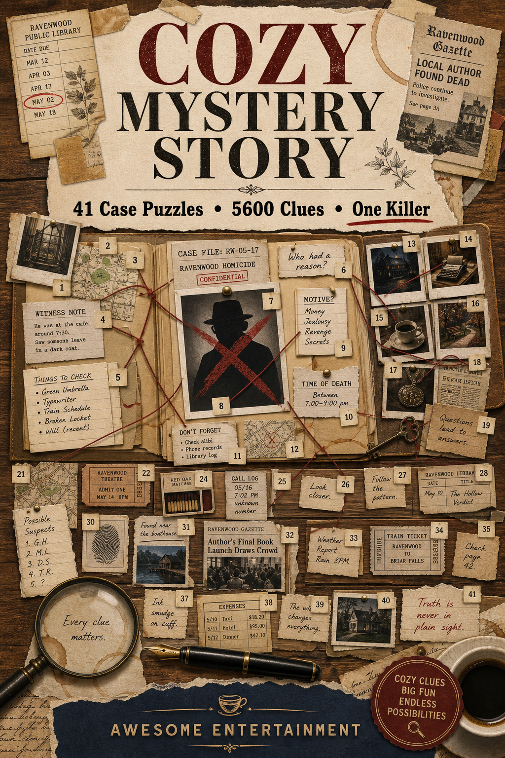 Story: Mystery story presented as evidence board