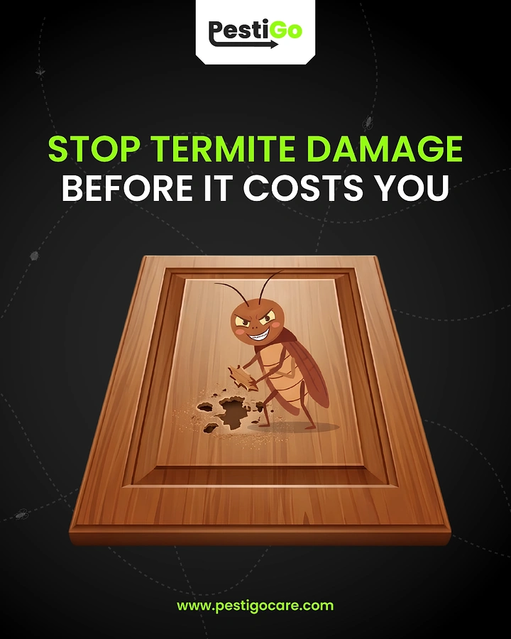 Pest Control creative ad: Termite carved into chewed cabinet door