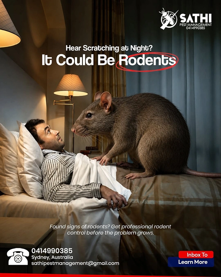 Pest Control creative ad: Giant rat in bed, scratching-at-night hook