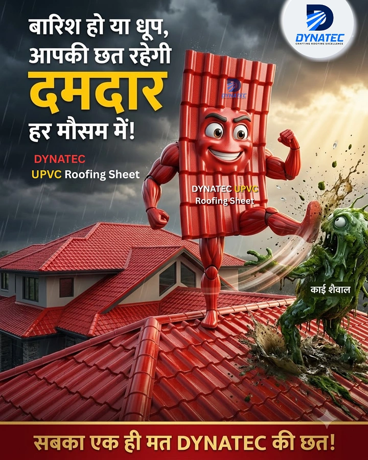 Roofing creative ad: Roofing sheet mascot battling moss monster