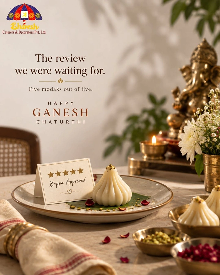 Ganesh Chaturthi creative ad: Single modak on a plate with a five-star 'Bappa Approved' card