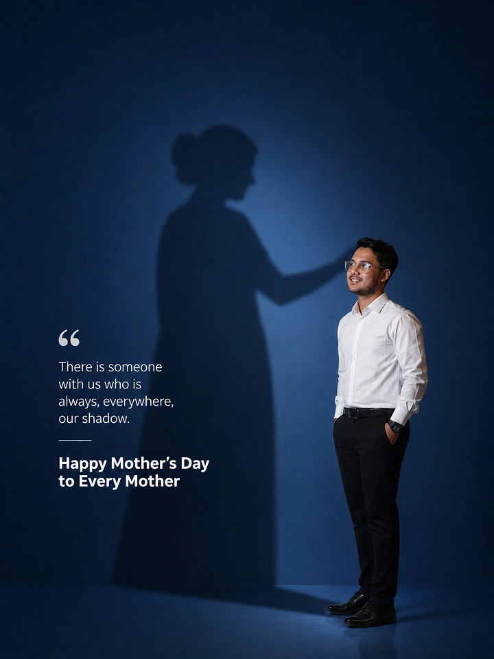 Mother's Day creative ad: Young man whose shadow on the wall is his mother touching his head