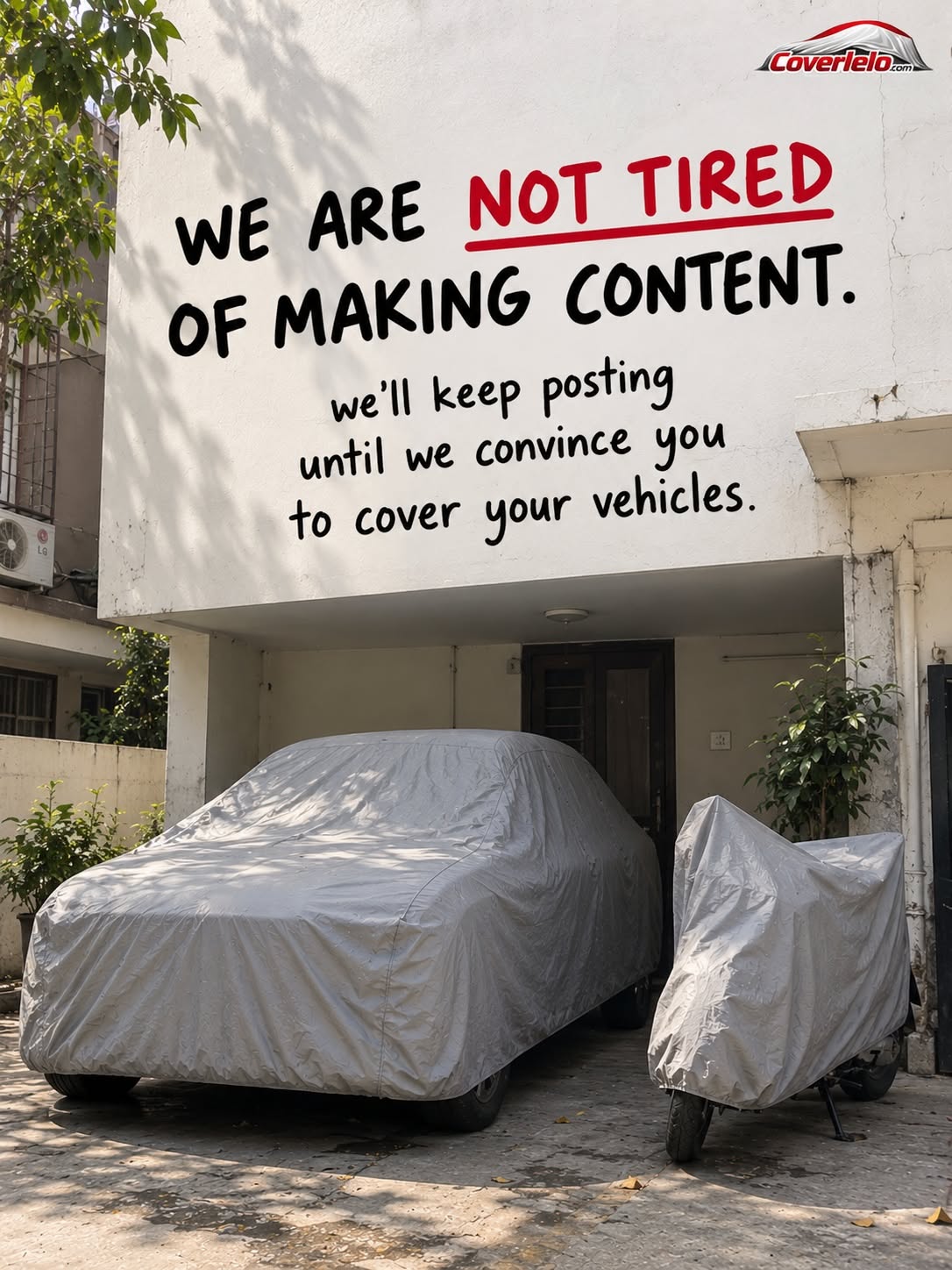 Instagram post: Witty copy ties tiredness to car covers