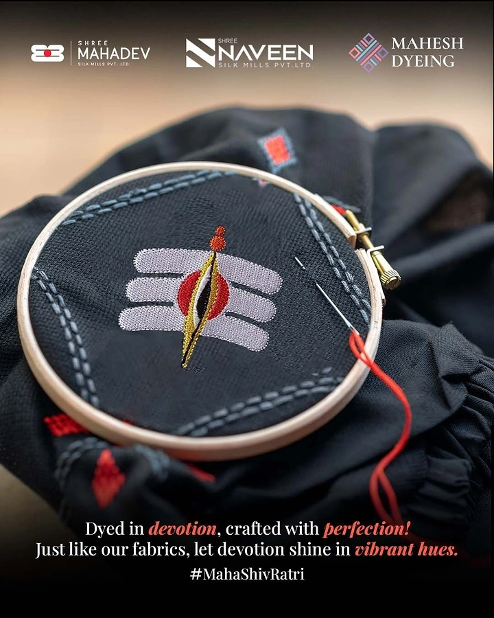 other-festival creative ad: Shiva tilak embroidered on black fabric in a hoop