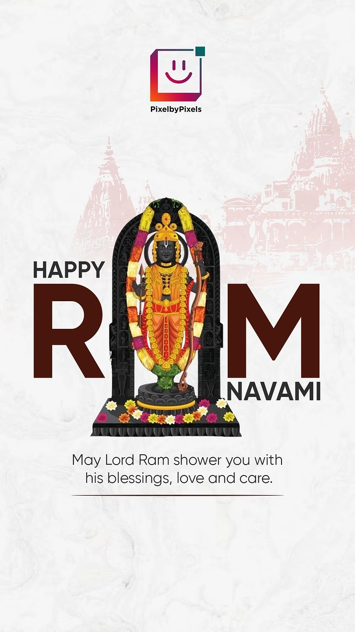 other-festival creative ad: Garlanded idol of Lord Ram replacing the letter A in a giant word