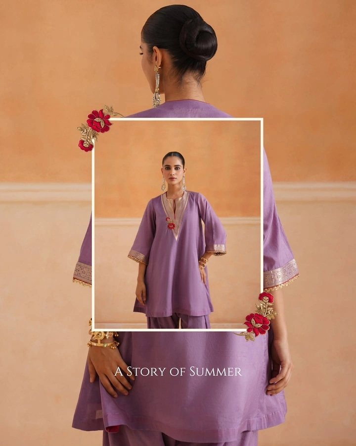 Ethnic Wear & Sarees creative ad: Frame-within-frame zoomed model composition