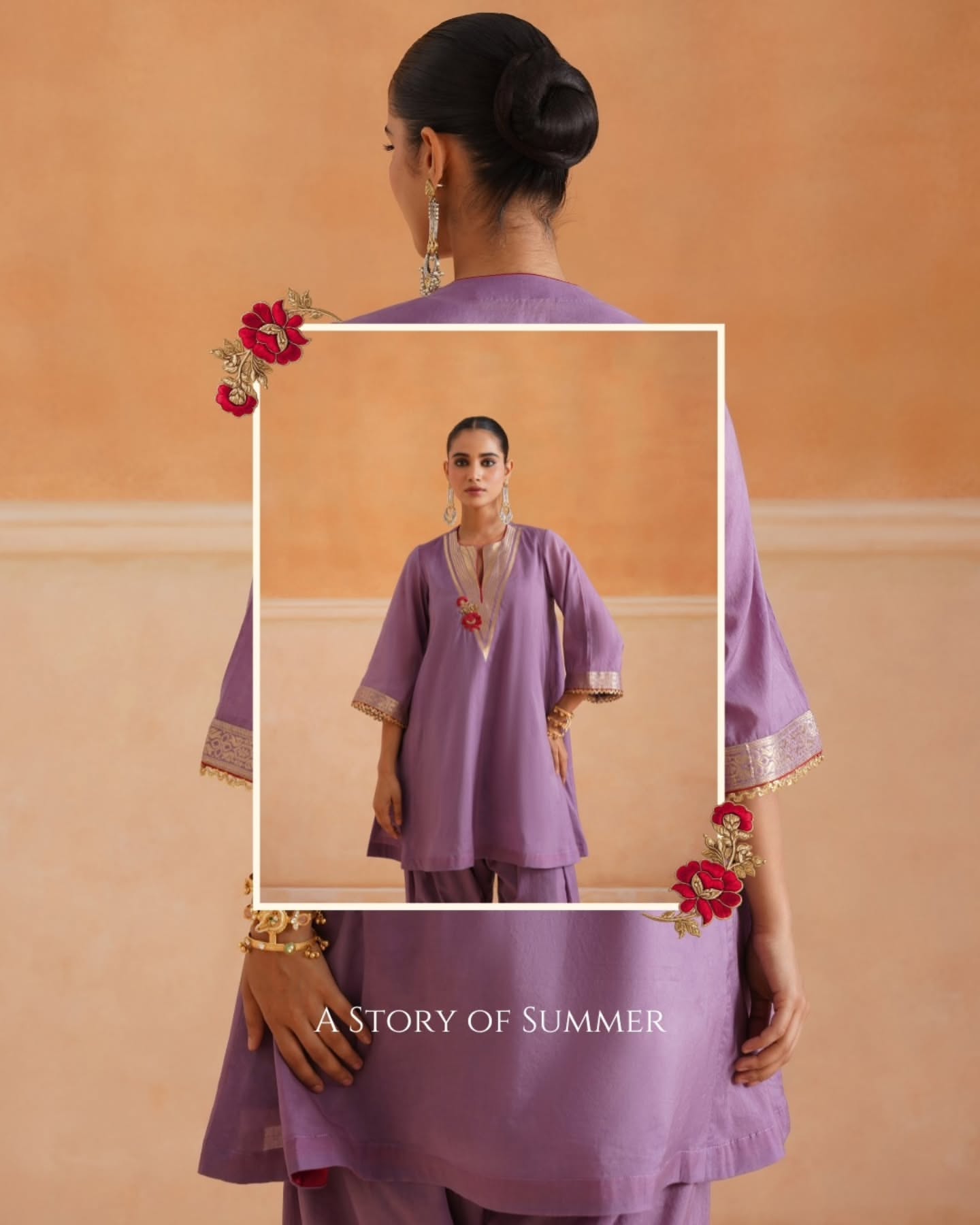 Instagram post: Frame-within-frame zoomed model composition, slide 1