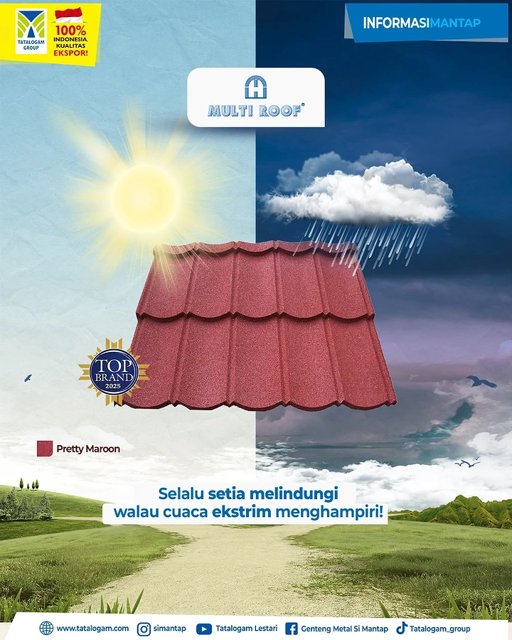 Roofing creative ad: Roof tile split between sun and rain