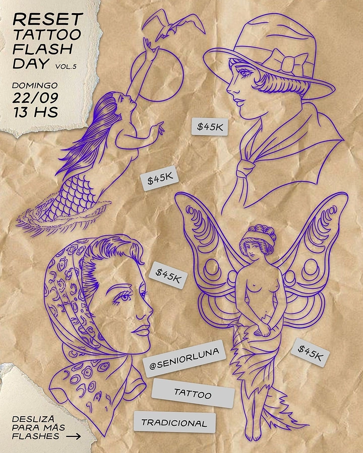 Tattoo Studios creative ad: Flash day poster, price tags on kraft