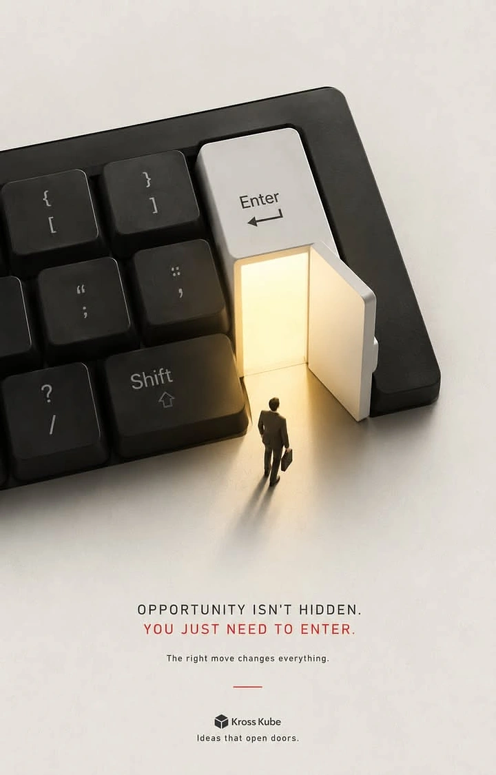 Agency creative ad: Enter key opens as a glowing door