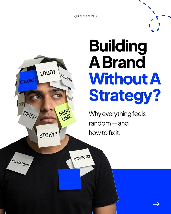 Agency creative ad: Head buried in sticky-note brand chaos