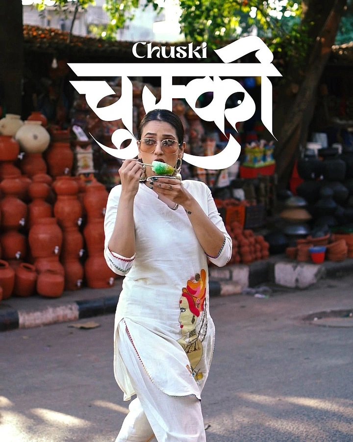 Ethnic Wear & Sarees creative ad: Chuski wordplay with sipping model