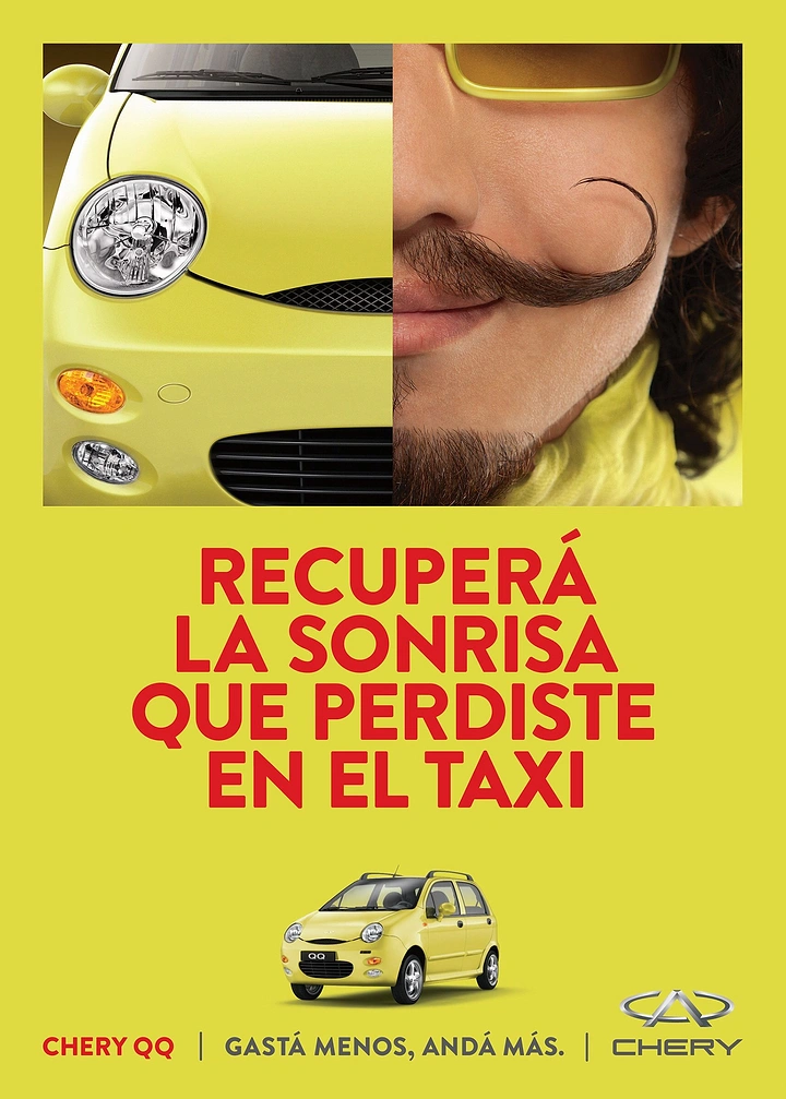 Taxi & Cab Services creative ad: Split-car smile metaphor, witty offer