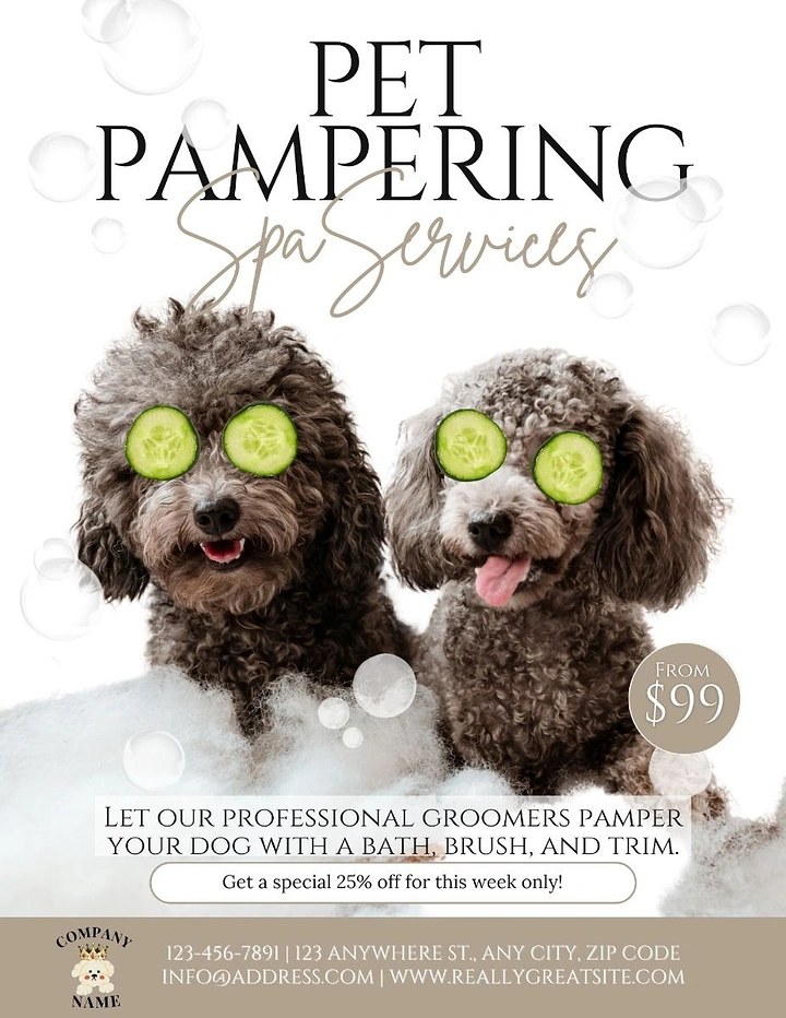 Pet Grooming creative ad: Cucumber-eye spa dogs visual pun