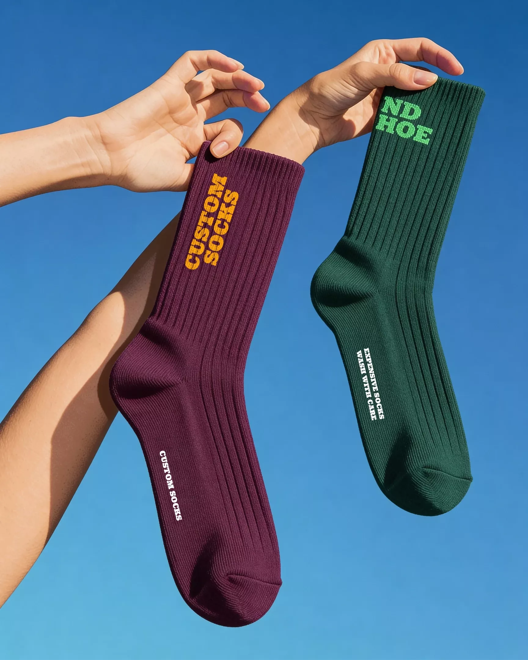 Instagram post: Playful hand-held sock campaign with bold copy
