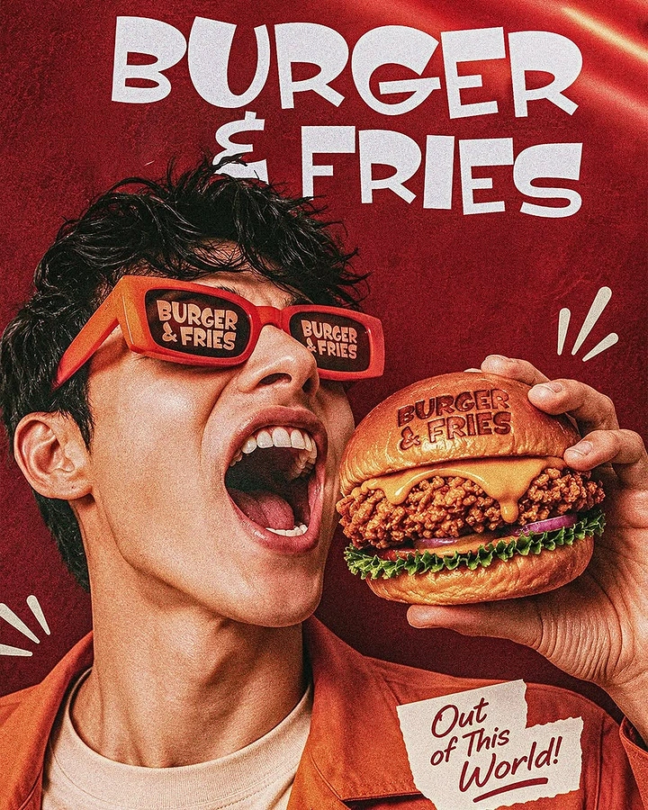 BBQ & Grill Restaurants creative ad: Dramatic appetite-driven burger portrait