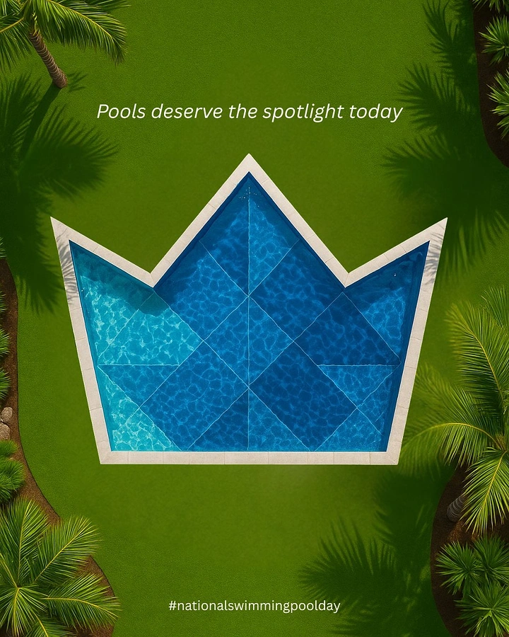 Swimming Pools & Pool Care creative ad: Pool shaped as a celebratory crown