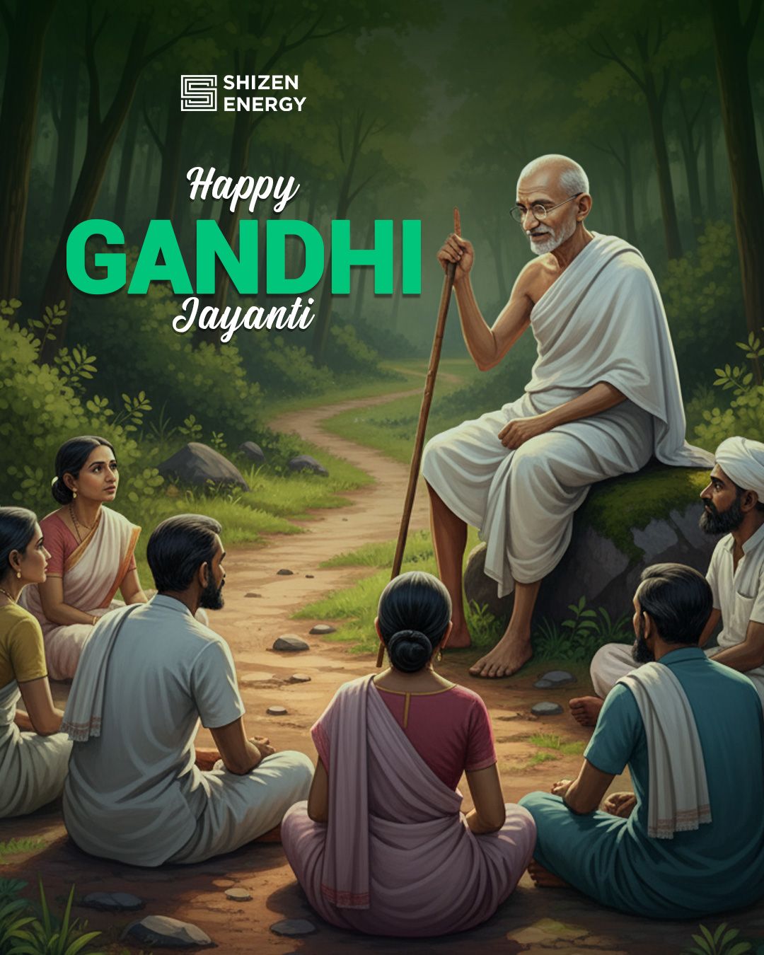 Gandhi Jayanti Story: Mahatma Gandhi addressing villagers in a forest clearing
