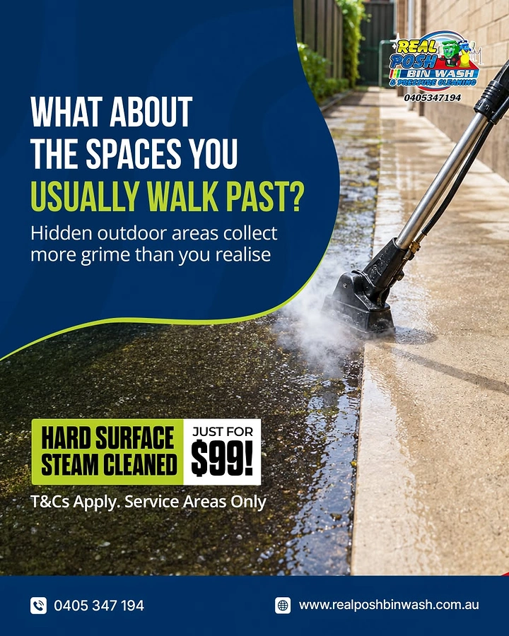 Pressure Washing creative ad: Overlooked-spaces hook creates service concept