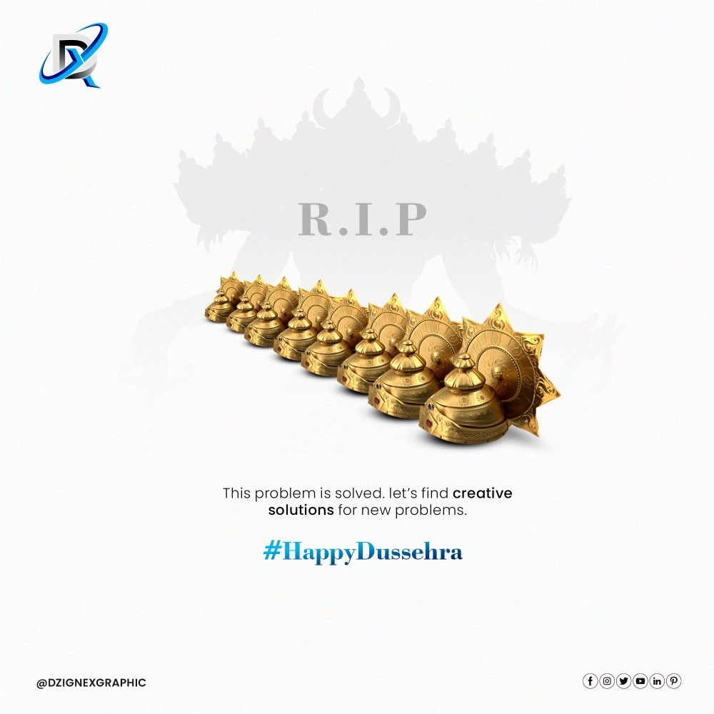 Row of ten fallen golden crowns before faded Ravan silhouette