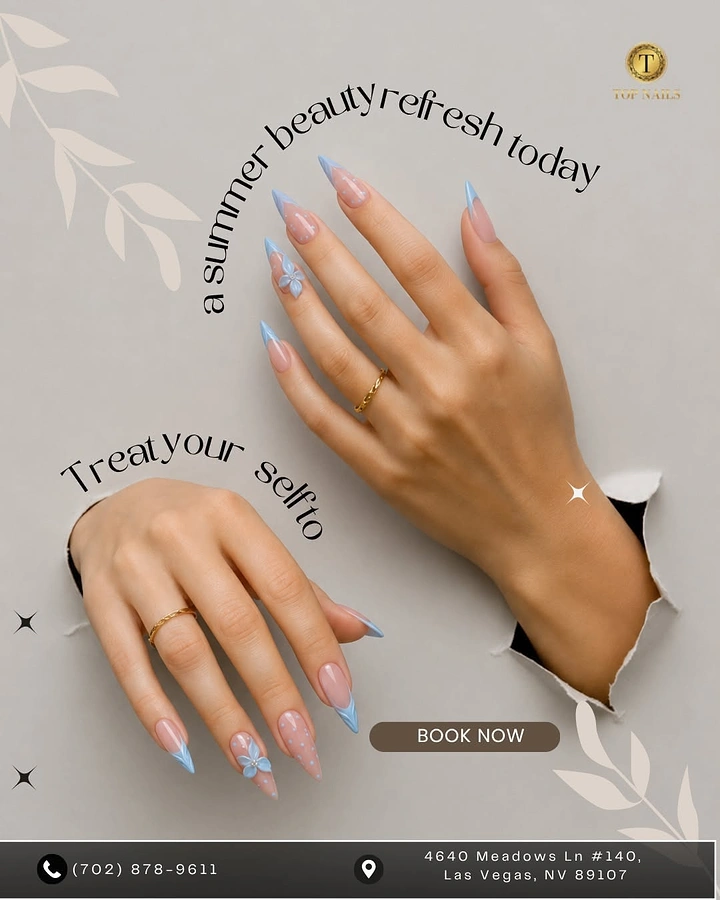 Nail Salons creative ad: Hand bursting through torn paper, curved copy
