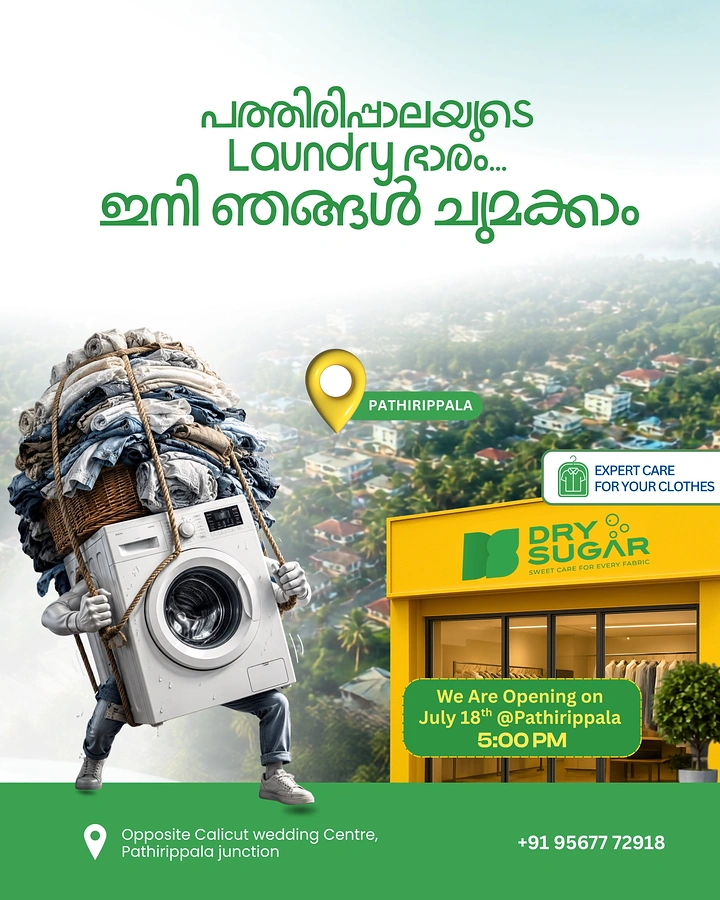 Laundry & Dry Cleaning creative ad: Washing machine carrying town's laundry