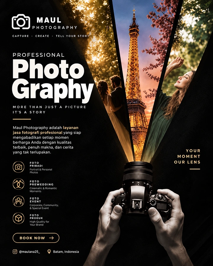 Photography creative ad: Camera projecting scenes as light beams