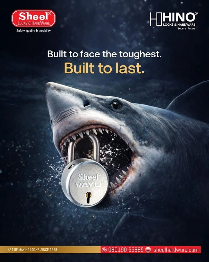 Locksmiths creative ad: Shark biting unbreakable padlock