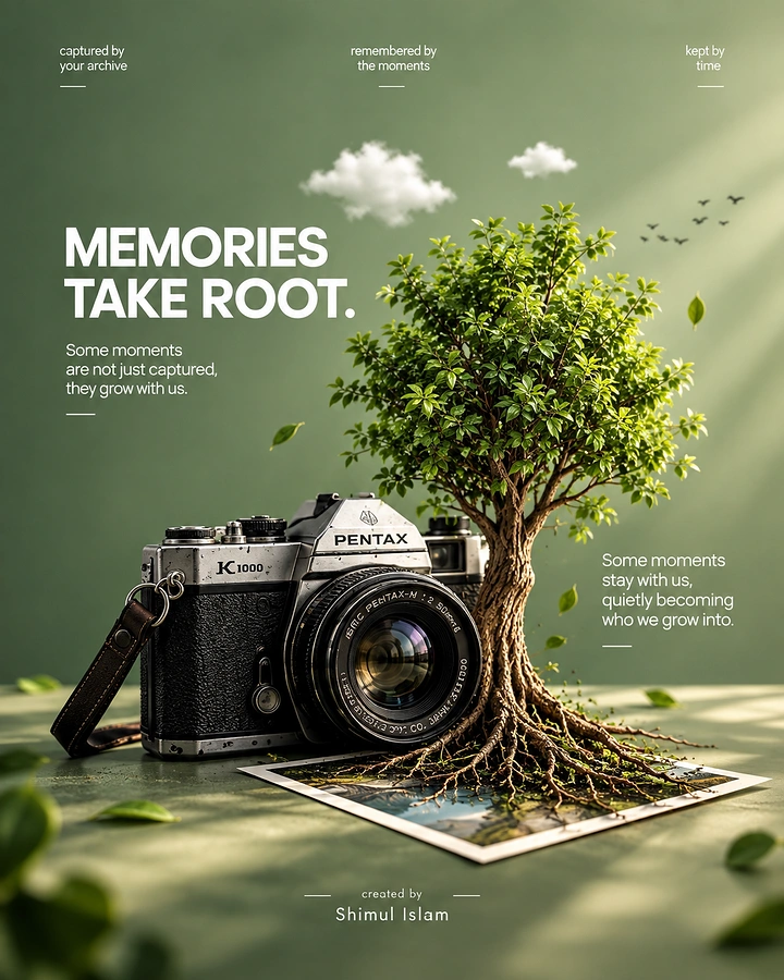 Photography creative ad: Tree grows from camera: memories take root