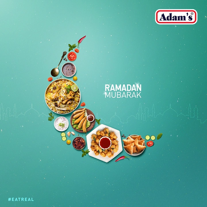 Ramadan creative ad: Crescent moon formed from iftar dishes