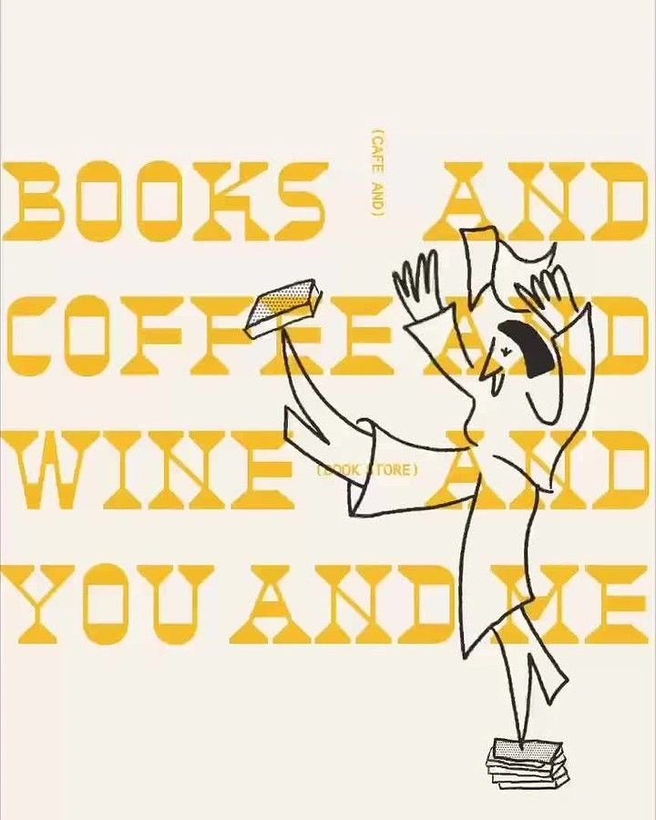 Bookstores creative ad: Repeating 'and' copy, figure dancing on books