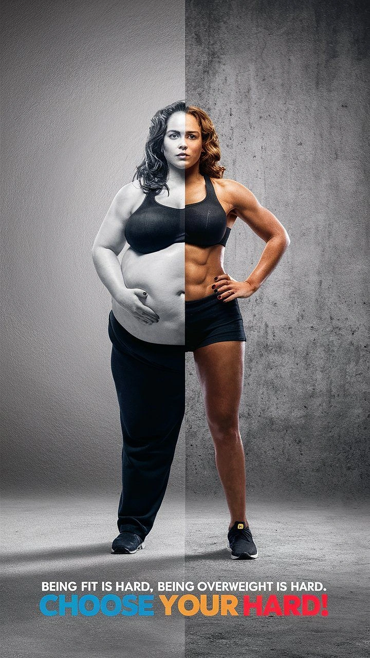 Weight Loss Clinics creative ad: Split-body choose-your-hard visual idea