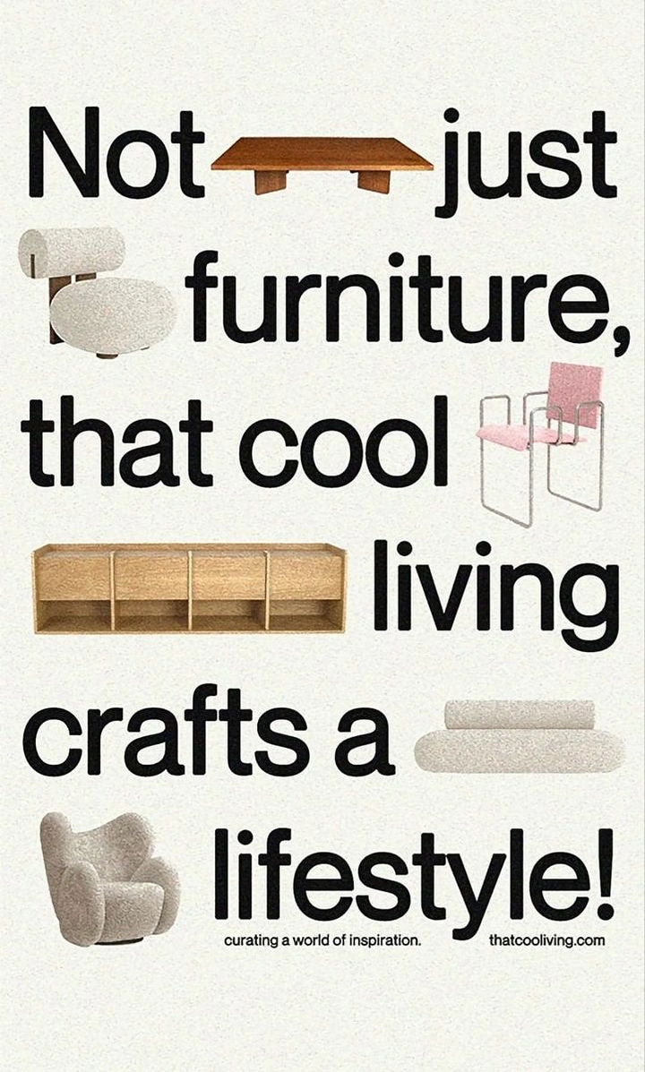 Creative ad: Furniture cutouts woven into a bold typographic sentence
