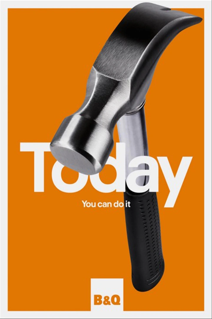 Construction creative ad: Steel claw hammer interlocking with a giant word
